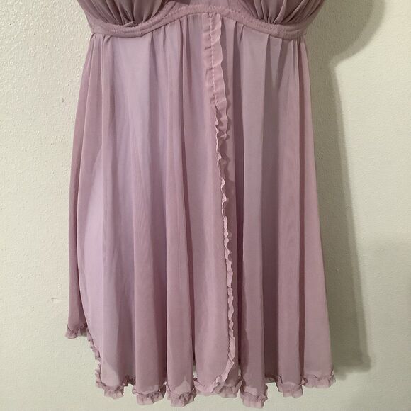 Native Pink Coquette Dollette Rhinestone Romantic Babydoll Ruffle Slip 36C - Picture 3 of 11